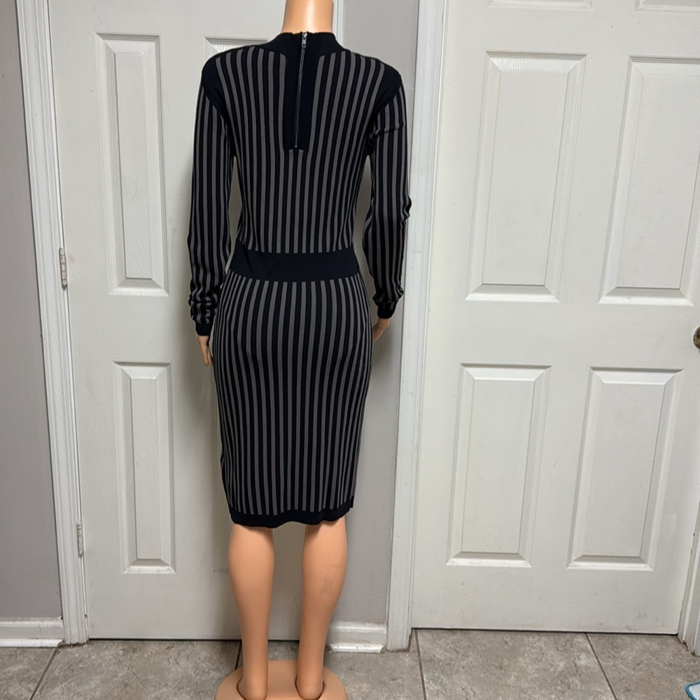 Y.A.S. Long Sleeve, Ribbed Knit Dress with Black and Grey Eegant Striped Dress - Picture 3 of 16